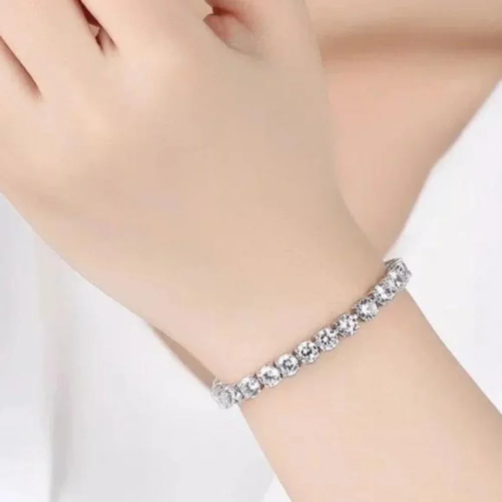 NEW 925 STERLING SILVER 5MM DIAMOND BRACELET, NICE BRACELET, CUTE BRACELET - Picture 2 of 5
